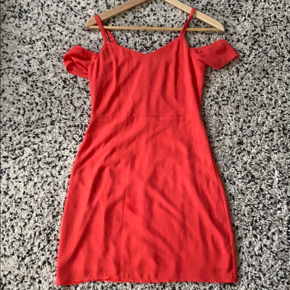 cold shoulder dark orange dress